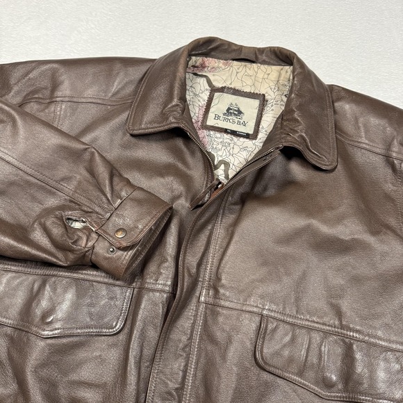 Burk's Bay Leather Jacket Mens XL Brown Bomber Flight Aviator Pockets Classic XL - Picture 1 of 10